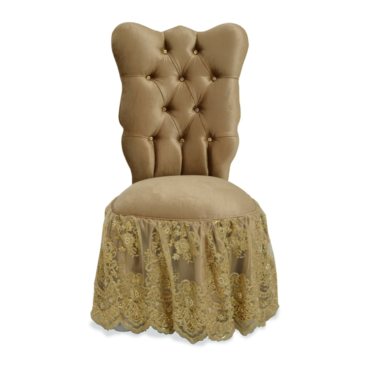 Tufted Velvet Chair Gold French Lace, Skirted Vanity Chair