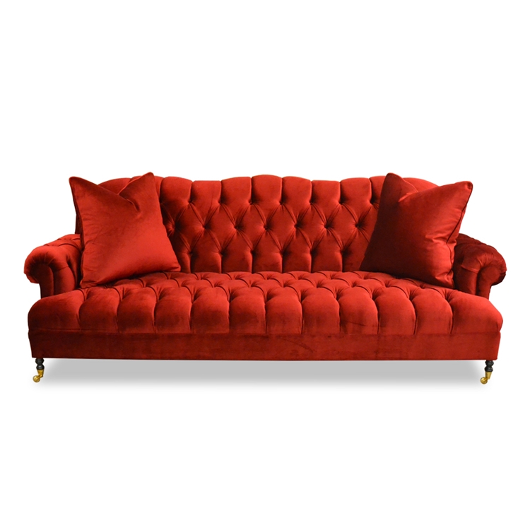 Smith Tufted Red Velvet Sofa