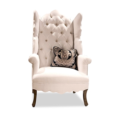 Isabella Tufted White Linen Wing Chair