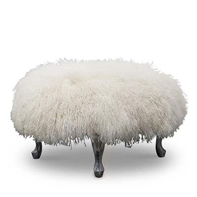 Floue Ottoman- White Sheep Fur Ottoman - HauteHouseHome.com