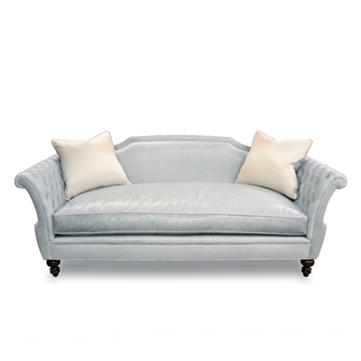 Shield Tufted Light Blue Frost Leather Sofa